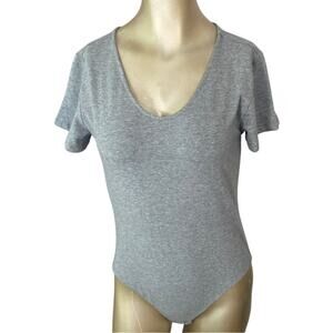 NWT Maurices 24/7 Gray Bodysuit Large Short Sleeve Scoop Neck Stretch Basic
